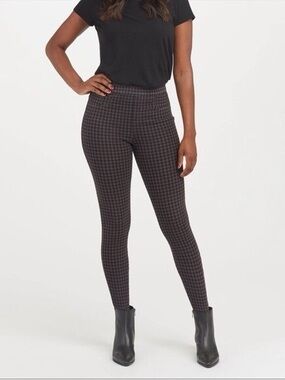 SPANX High-Rise Houndstooth Ponte Leggings in Black and Burgundy